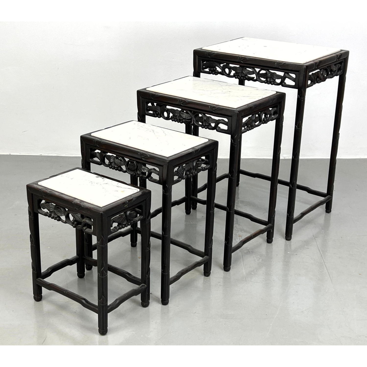 Appraisal: Set Marble Top Carved Asian Nesting Tables Marked Made in