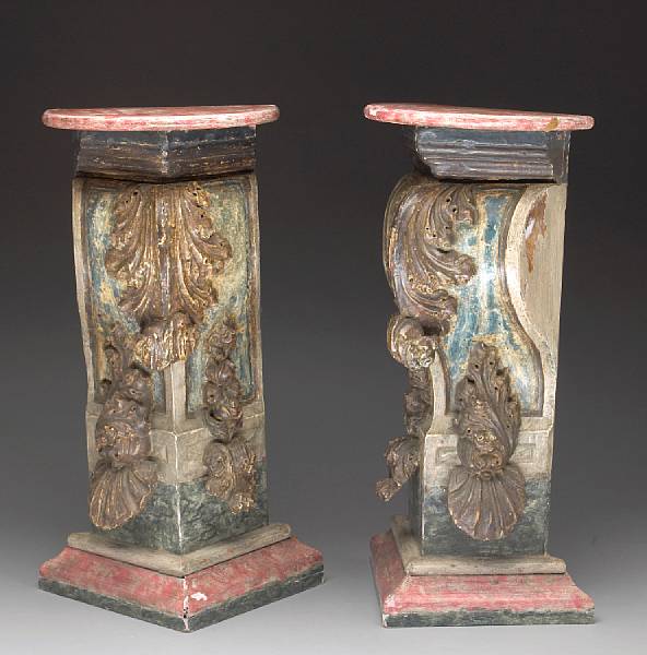 Appraisal: A pair of Italian Baroque style painted consoles part th