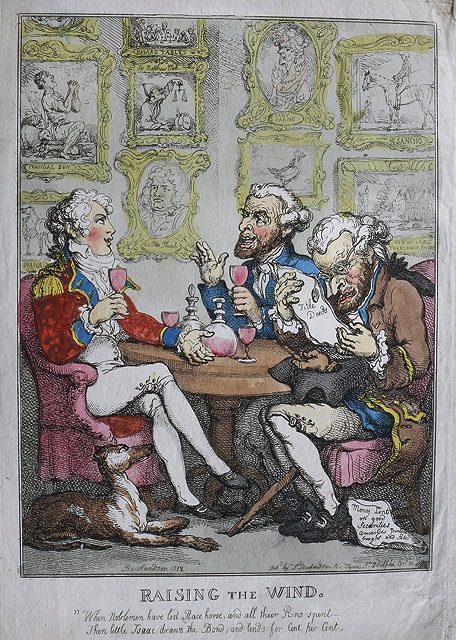 Appraisal: THOMAS ROWLANDSON'Raising the Wind' etching hand-coloured x cm three further