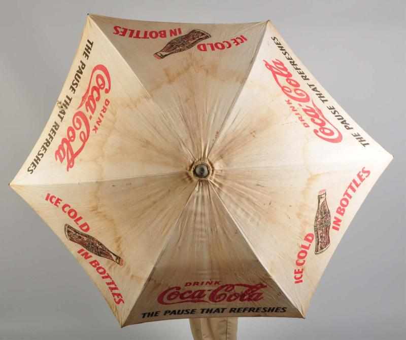 Appraisal: Heavy Linen Coca-Cola Umbrella Description s Great looking graphics with