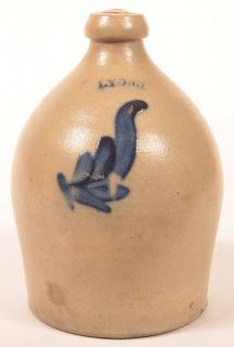 Appraisal: Lyons Stoneware Jug w Blue Leaf Decoration Lyons - Gallon