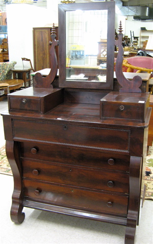 Appraisal: EMPIRE MAHOGANY BUREAU WITH MIRROR late Classicism American mid th