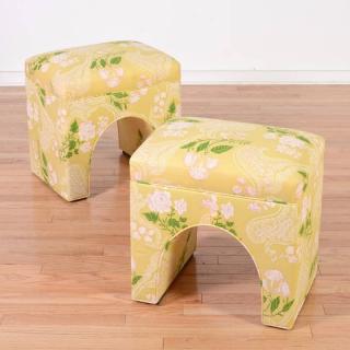 Appraisal: Pair silk upholstered decorator stools th c arched bases yellow