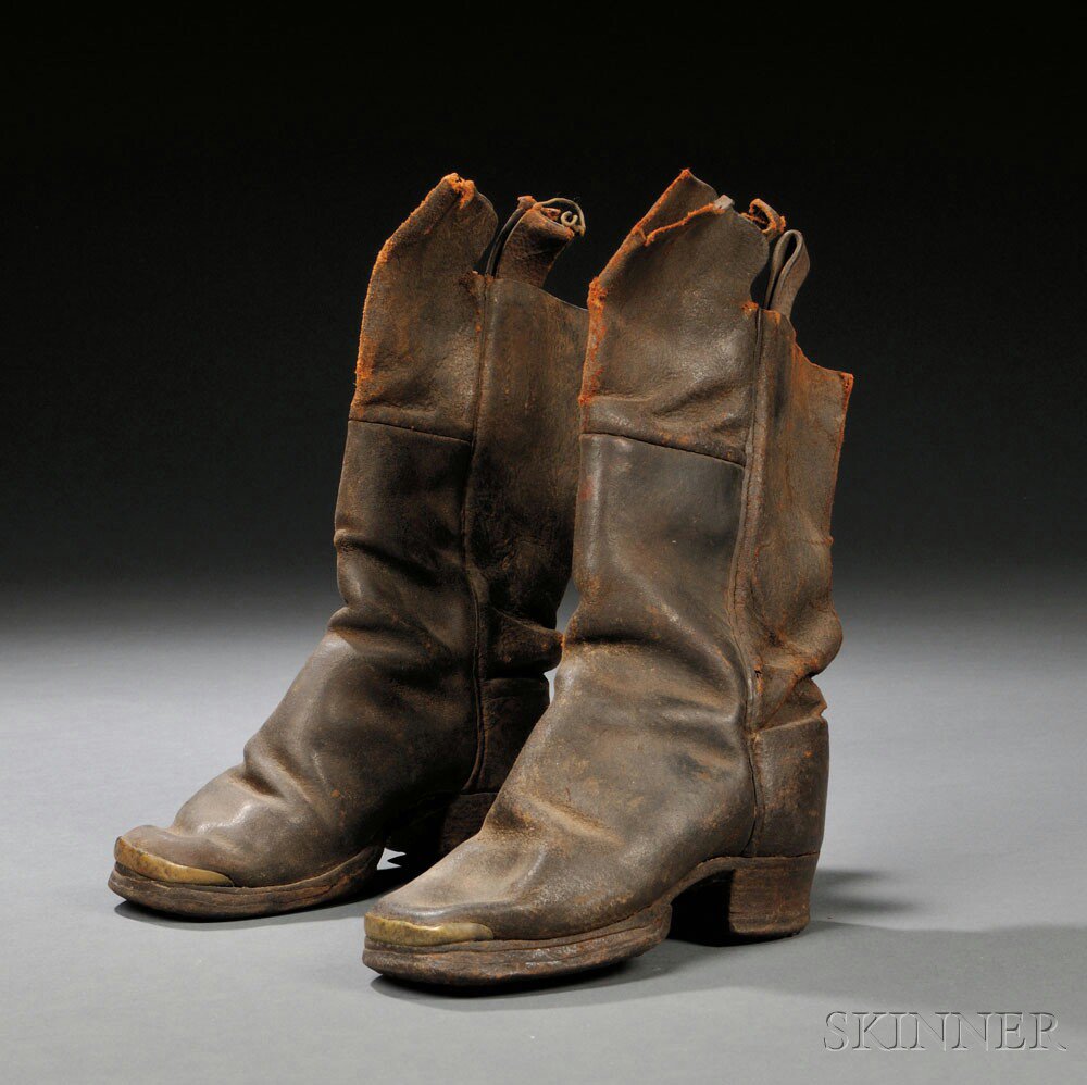 Appraisal: Child's Leather Boots with Brass-capped Toes America mid- th century