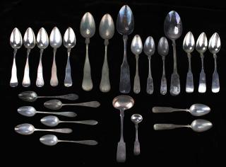 Appraisal: Pcs Early Th C Coin Silver Flatware Including tablespoons teaspoons