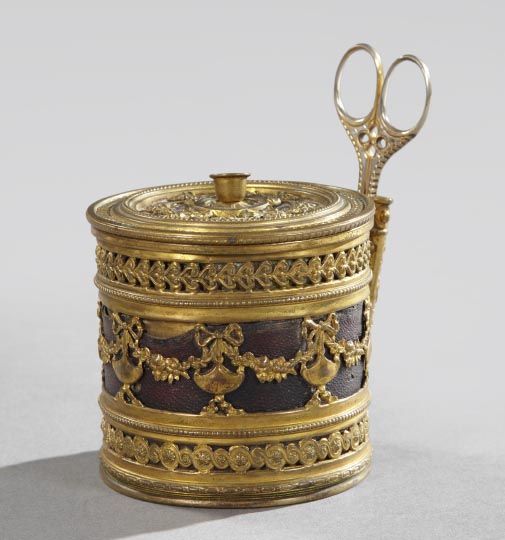 Appraisal: Elegant French Gilt-Brass and Morocco Leather Twine Holder first quarter