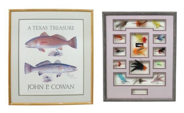 Appraisal: lot of Framed wildlife print and fishing lures comprising offset