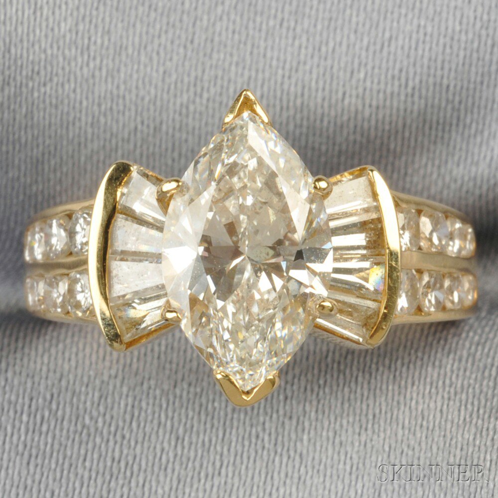 Appraisal: kt Gold and Diamond Solitaire set with a marquise-cut diamond