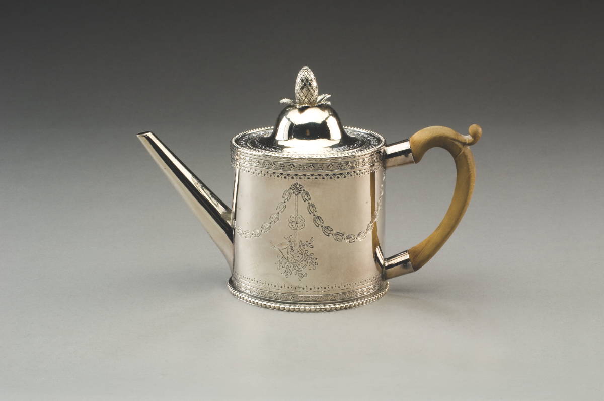 Appraisal: GEORGE III SILVER ARMORIAL TEAPOT AND COVER J ROWBOTHAM CO