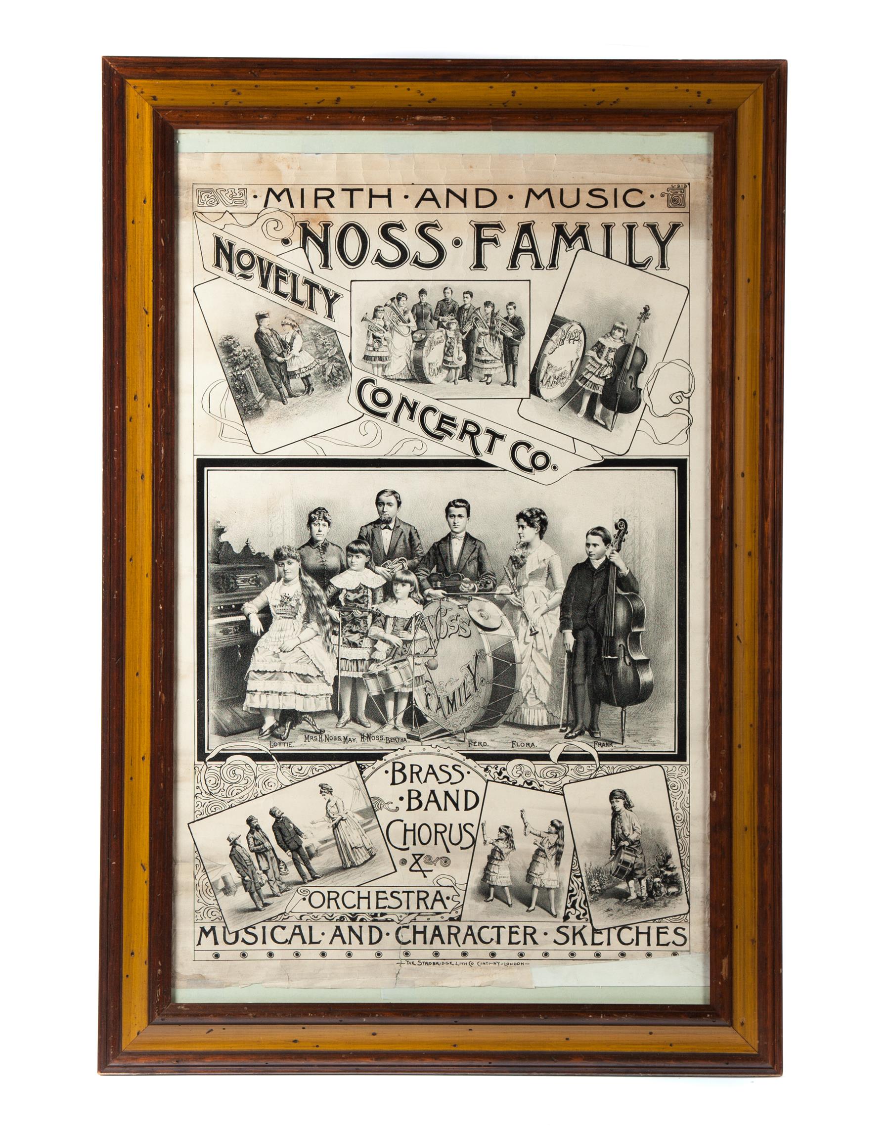 Appraisal: FRAMED NOSS FAMILY NOVELTY CONCERT CO PRINTED ADVERTISEMENT American th