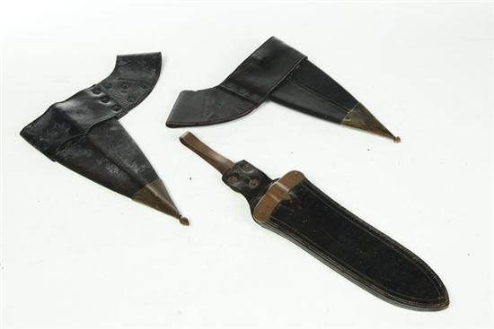 Appraisal: THREE SCABBARDS Includes two Chillingworth trowel bayonet scabbards ''l and