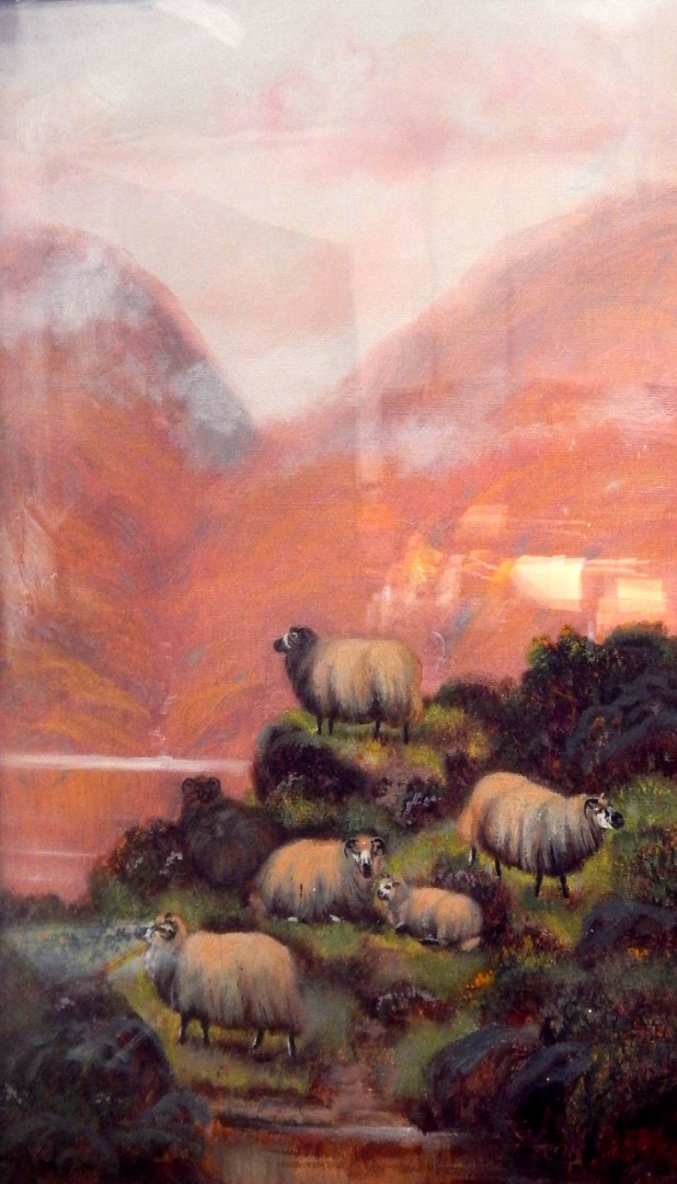 Appraisal: John Fox Cattle and sheep in a Highland landscape oil