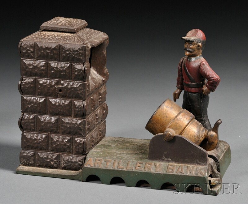 Appraisal: Polychrome Painted Cast Iron Artillery Bank J E Stevens Company