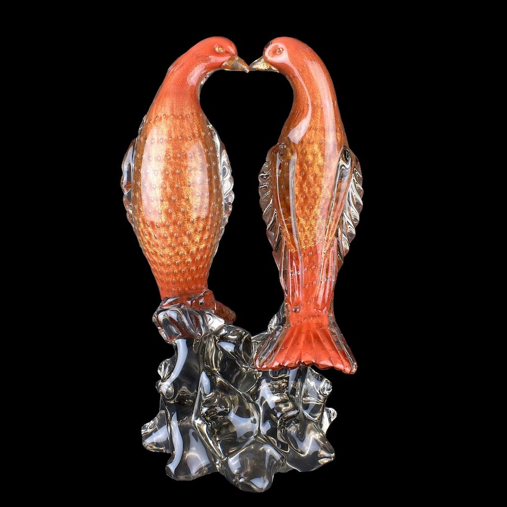 Appraisal: Murano Bird Group Large Murano Bird Group Clear and colored