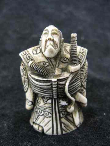 Appraisal: Carved Ivory Netsuke of a Samurai Warrior '' tall signed