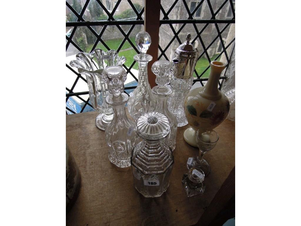 Appraisal: A cut glass claret jug with plated mount together with