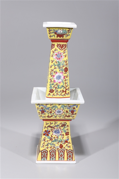 Appraisal: Chinese enameled porcelain famille rose candle holder with four-character Qianlong