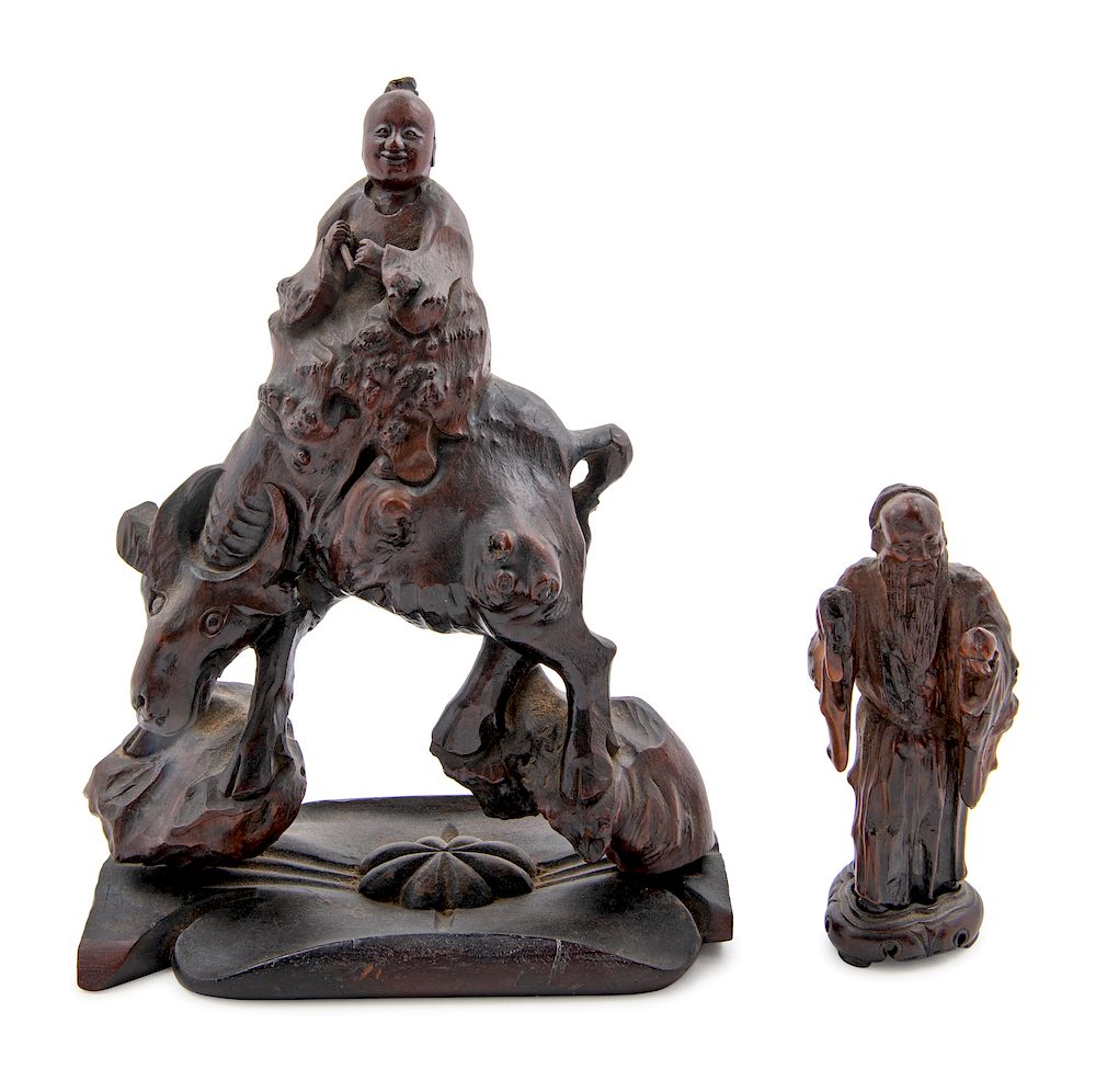 Appraisal: Two Chinese Carved Wood Figures Taller height in cm Two