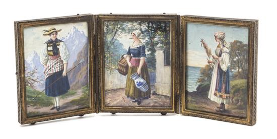 Appraisal: Sale Lot Three Continental Miniature Paintings comprising a lady with