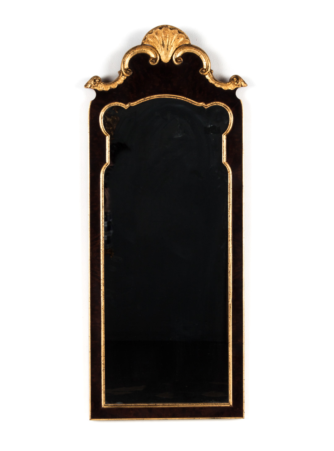 Appraisal: Queen Anne style gilt and burl walnut mirror with shell