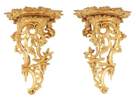 Appraisal: PAIR OF GEORGE III CARVED GILTWOOD WALL BRACKETS IN THE