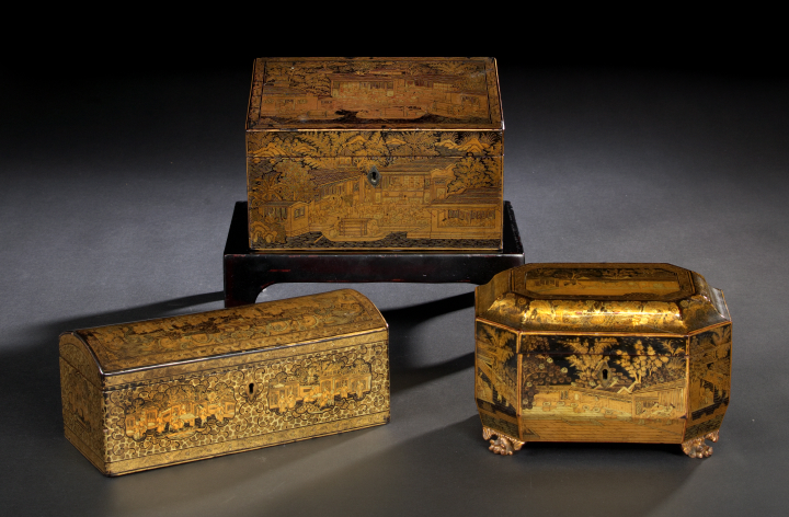 Appraisal: Chinese Export Black Lacquer and Deux-Couleur Gilded Games Box second