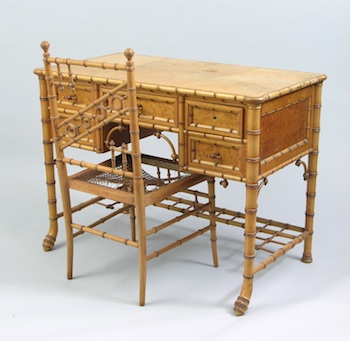 Appraisal: A Faux Bamboo Desk Dressing Table and Desk Chair American