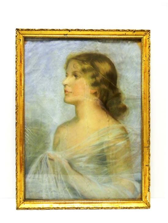 Appraisal: Pastel portrait of woman early th C unsigned loose frame