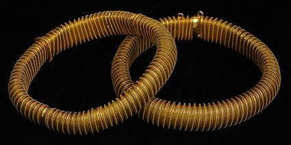 Appraisal: TWO FLEXIBLE HOLLOW-GOLD BRACELETS Approx in each Provenance Property from