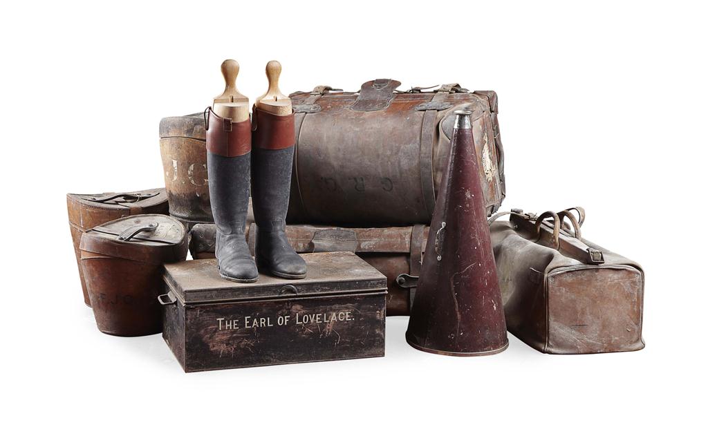 Appraisal: COLLECTION OF LEATHER BAGS SUITCASES AND HATBOXES also a TIN