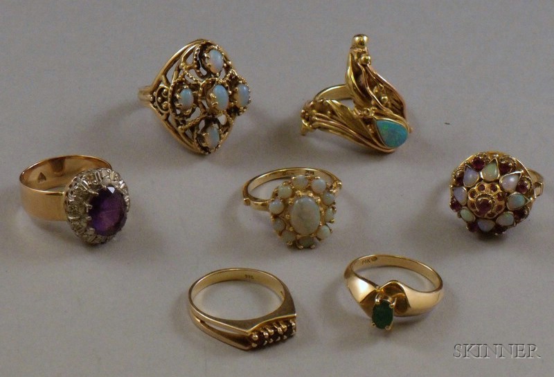 Appraisal: Seven Gold and Gemstone Rings primarily kt gold including four