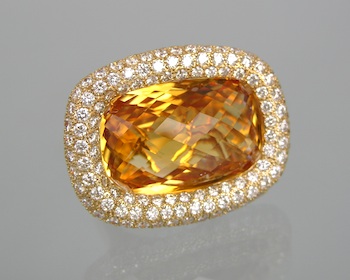 Appraisal: A Stunning Ladies' Diamond and Gold Citrine Designer Ring An