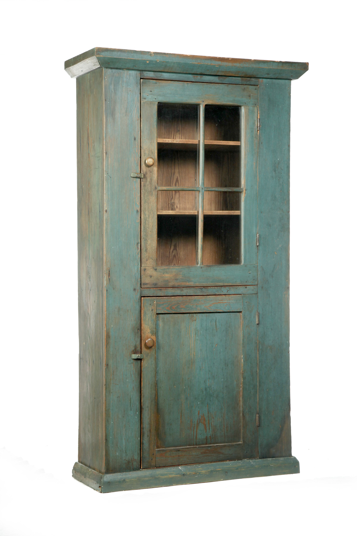 Appraisal: PRIMITIVE ONE-PIECE PAINTED WALL CUPBOARD American th century pine Distressed