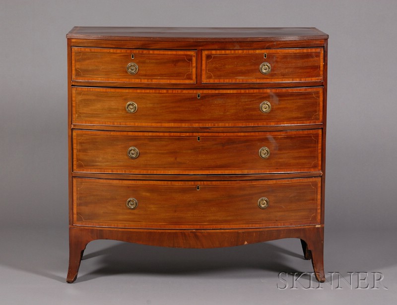 Appraisal: English Regency Satinwood Crossbanded Mahogany Bowfronted Chest of Drawers early