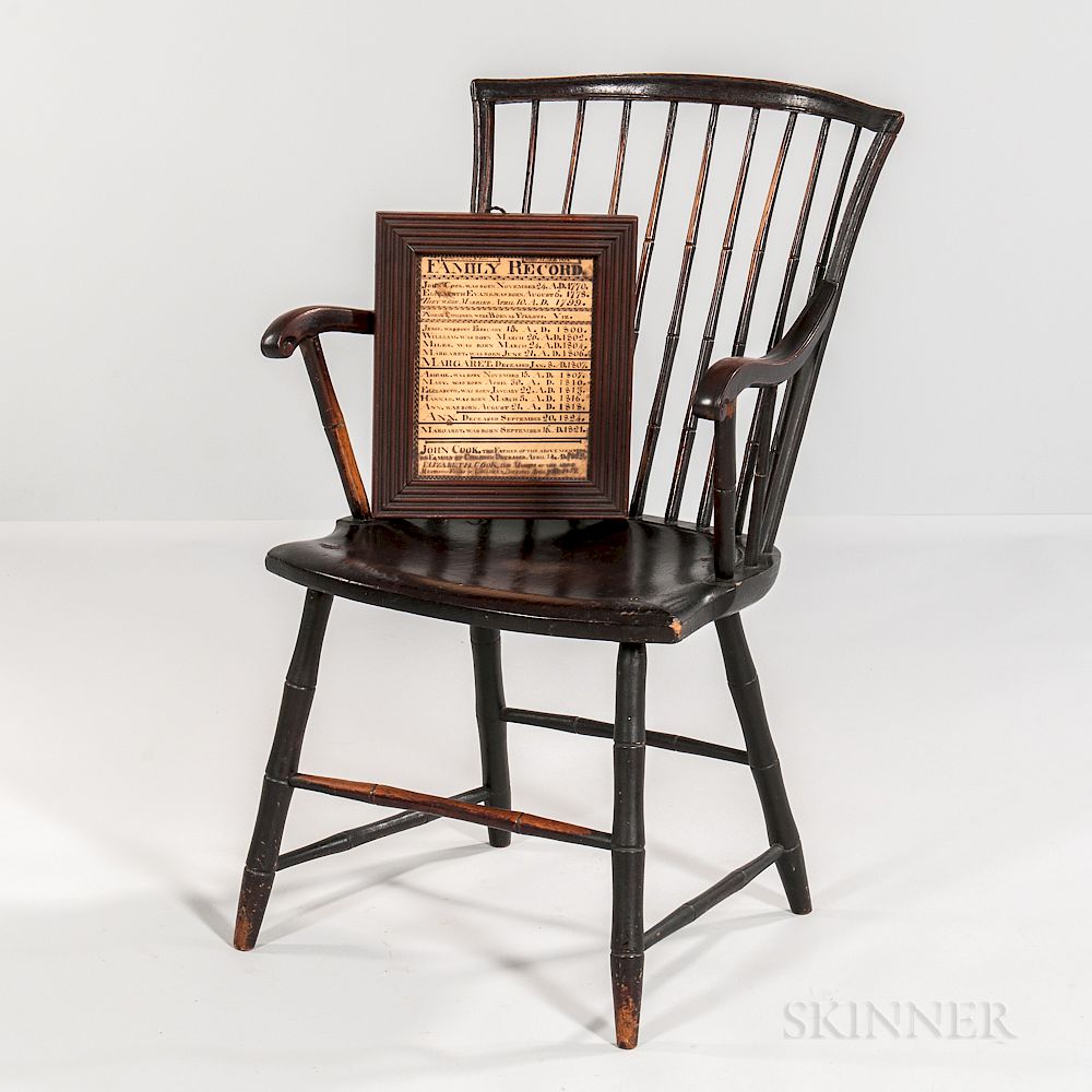 Appraisal: Rod-back Windsor Armchair and a Pen and Ink Cook Family