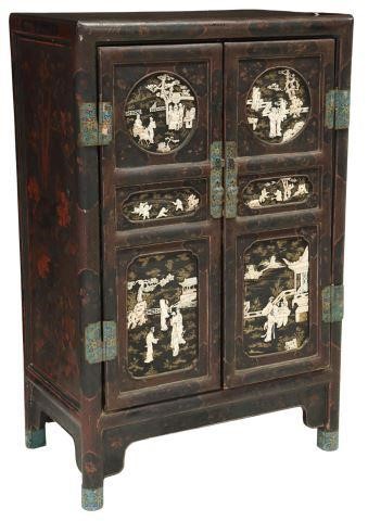 Appraisal: Chinese lacquer cabinet having hardwood case fitted with two doors