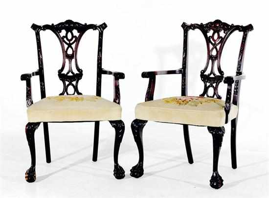 Appraisal: Pair Chippendale style carved mahogany armchairs late th century shell-carved