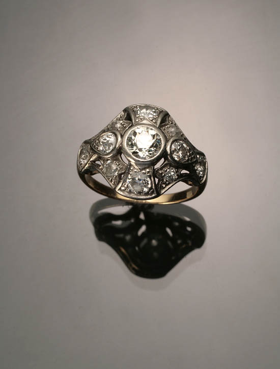 Appraisal: Art Deco Yellow-Gold Platinum and Diamond Dinner Ring Circa 's