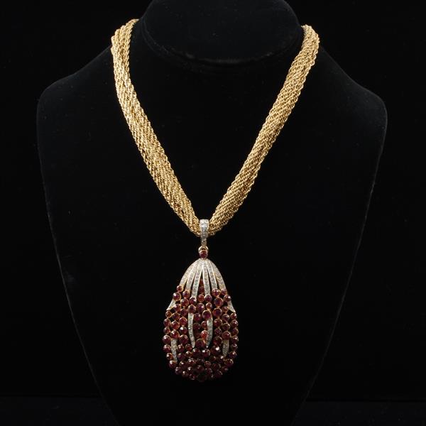 Appraisal: Crown Trifari Multi Chain Necklace with Large Pave Red Jewel