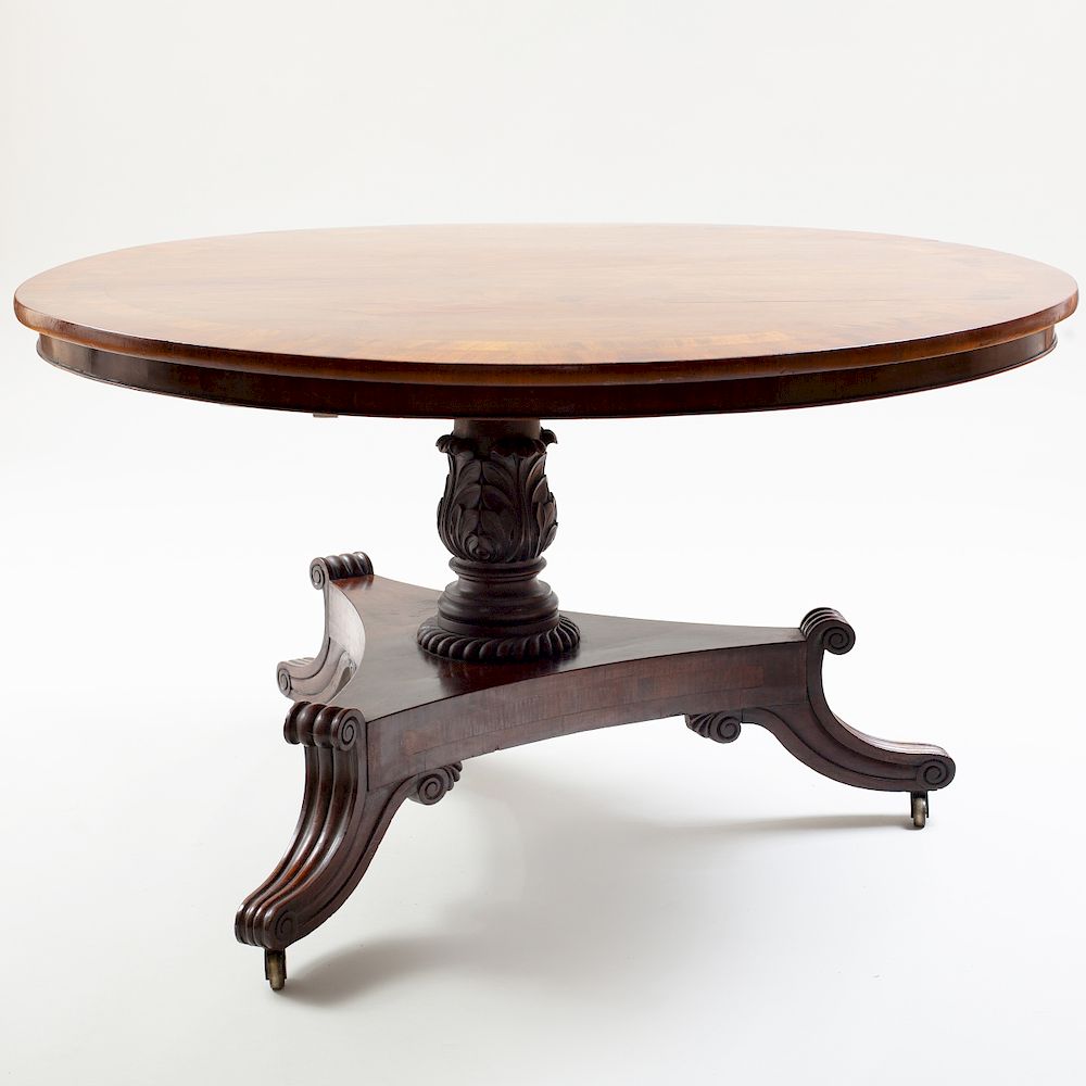 Appraisal: William IV Mahogany Tilt-Top Dining Table The inlaid top raised