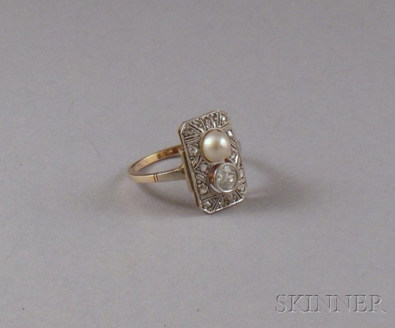 Appraisal: Art Deco kt White Gold Diamond and Pearl Ring the