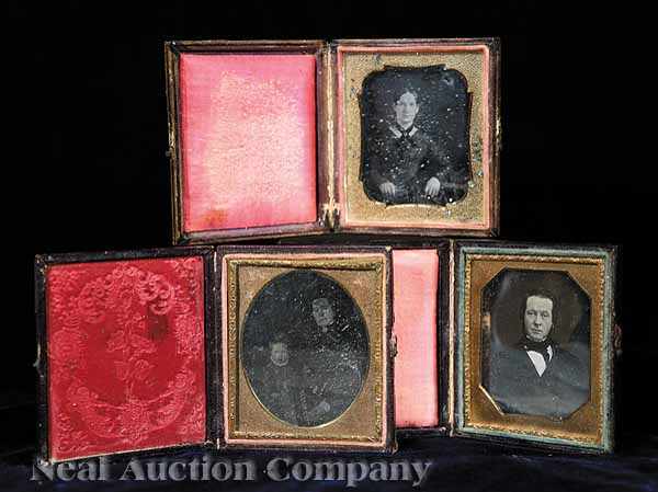 Appraisal: Cased Images a group of three sixth plate daguerreotypes consisting