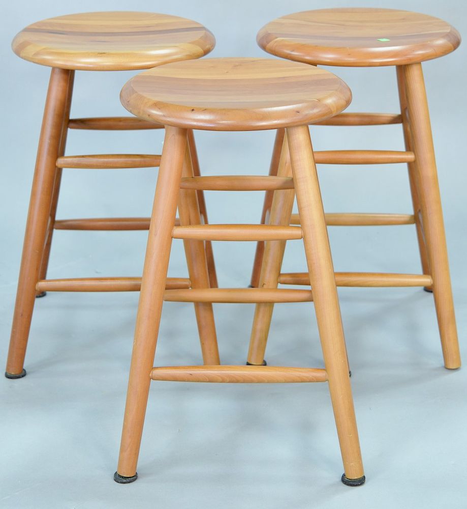 Appraisal: Set of three cherry counter height bar stools ht in