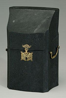 Appraisal: Shagreen knife box tapered lid opening to a fabric and