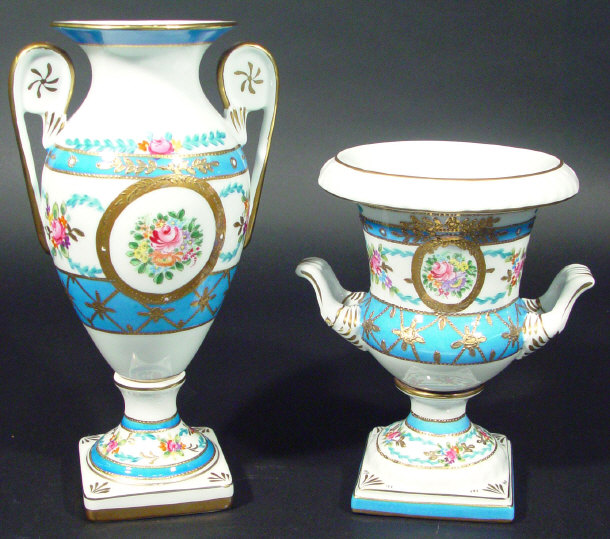 Appraisal: Continental porcelain campana urn shaped vase and a similar two