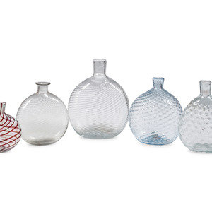 Appraisal: Five Early American Glass Flasks th Century including four pattern