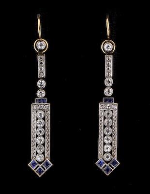 Appraisal: A Pair of Diamond and Sapphire Earrings k yellow gold