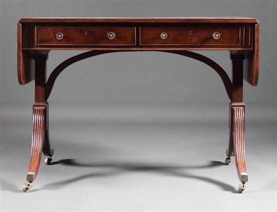 Appraisal: Regency mahogany drop leaf sofa table circa two drawers and