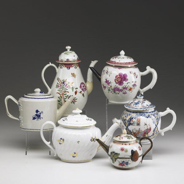 Appraisal: CHINESE EXPORT Six teapots with varying designs and decorations th