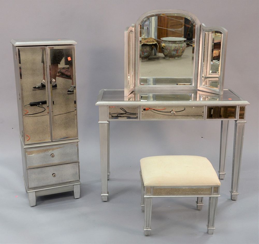 Appraisal: Four piece contemporary furniture group mirrored vanity with mirror and